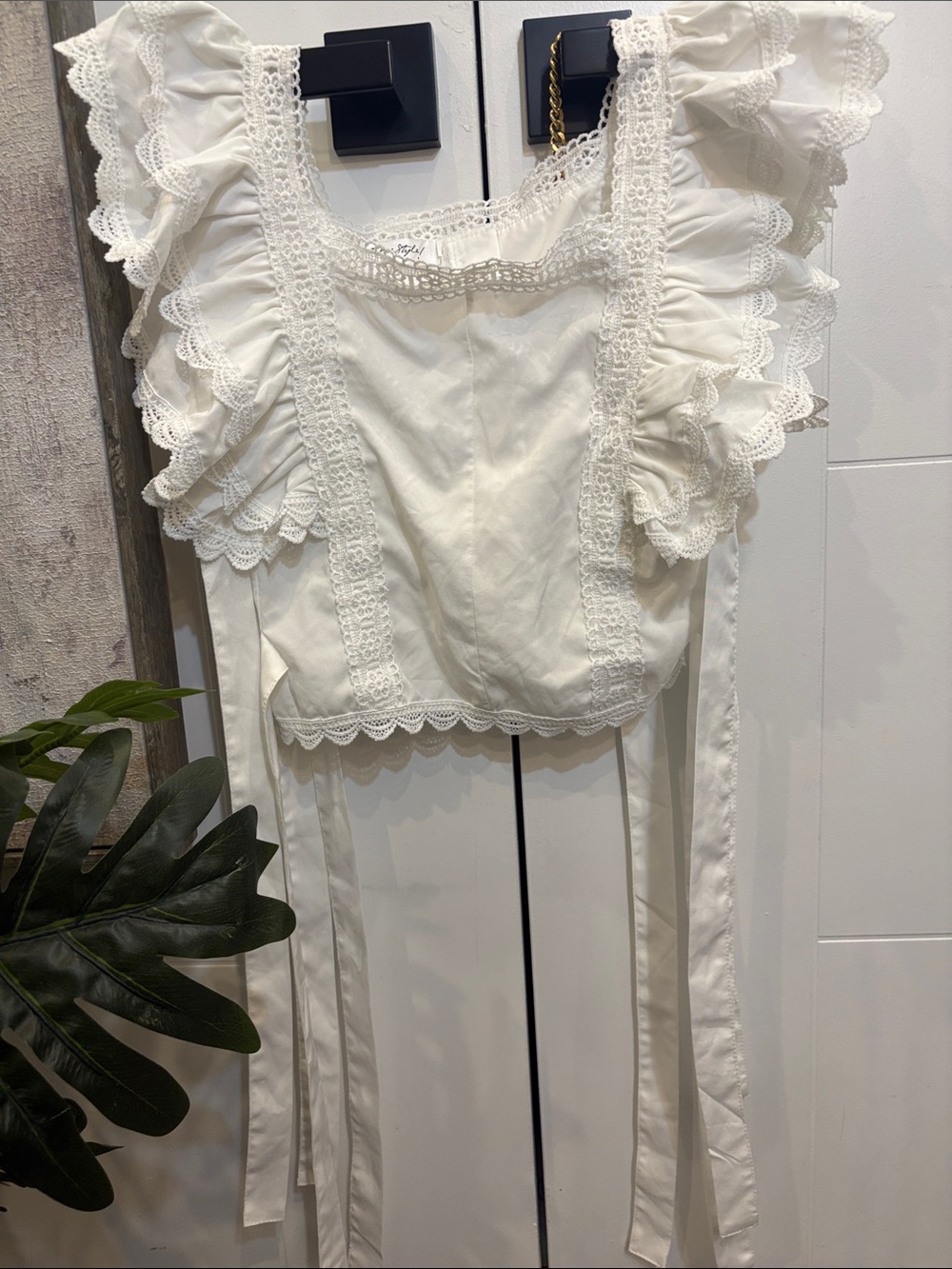Freestyle White Lace Ruffle Crop Camisole